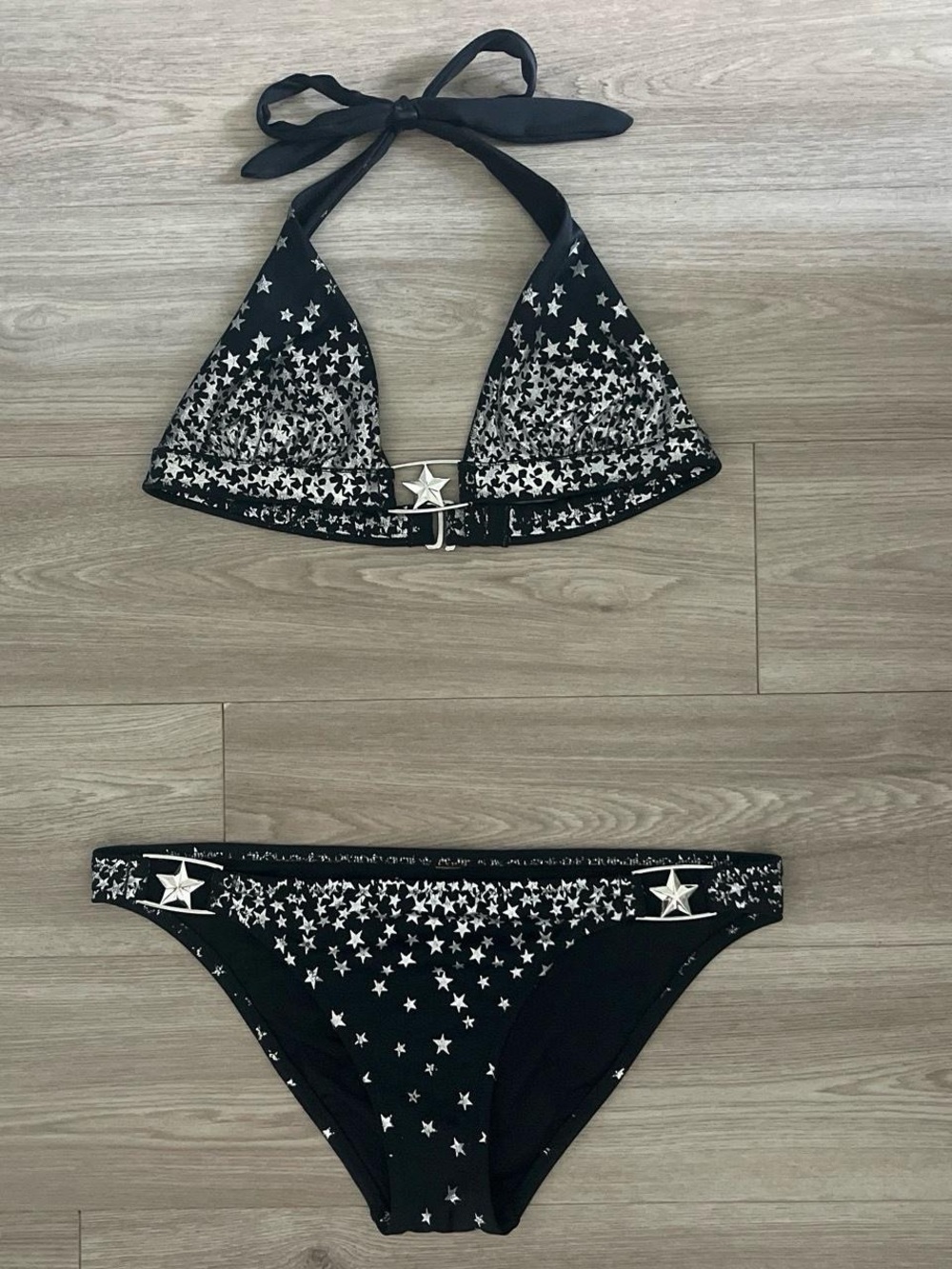 Victoria's Secret Black Bikini Set with Silver Star Accents